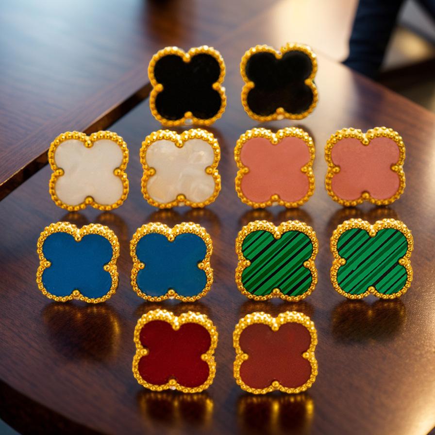 Large Titanium Steel Four-leaf Clover Earrings Fashionable Versatile Earrings Senior Sense of Ladies Earrings