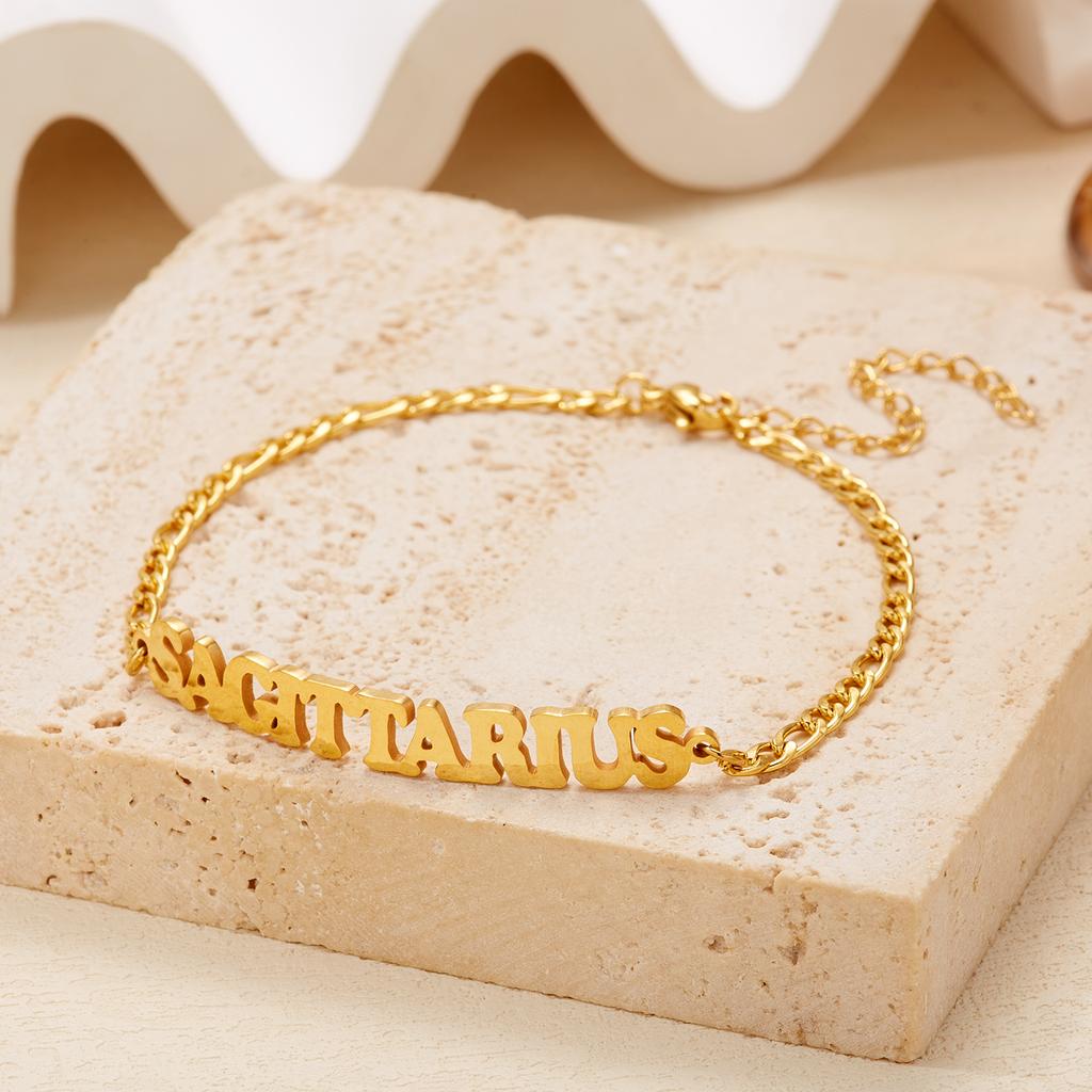Stainless Steel 12 Constellation Bracelets for Women Men High Quality Letters Zodiac Cuban Chain Bracelet Jewelry Birthday Gift