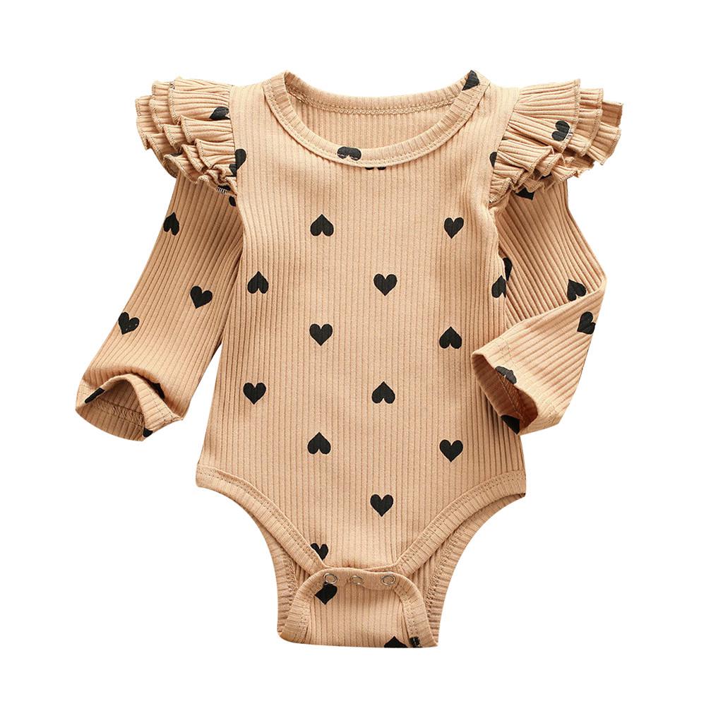 Infant Newborn Baby Girls Valentine's Day Heart Print Ruffles Romper Bodysuit