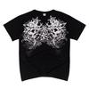 Gothic Skull Wings T-Shirt – Unisex Black Short Sleeve Tee, Dual Skull Cross Crossbone & Blue Feather Print, Dark Streetwear