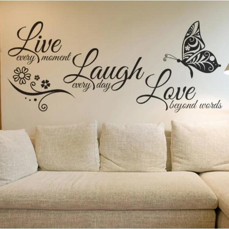 Live Laugh Love Butterfly Flower Wall Art Sticker Modern Wall Poster Quotes Vinyls Stickers Home Decor Living Room Ornament