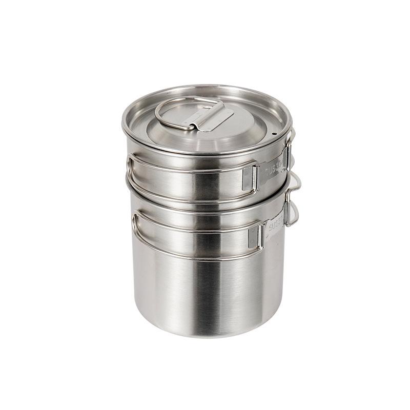 CLS 2-Piece Outdoor Camping Pot Set: 304 Stainless Steel, Lightweight, Folding, Portable for Travel & Mountaineering.