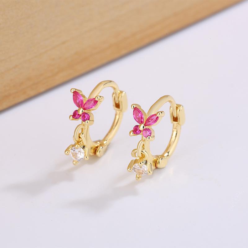 Fashionable Butterfly Zircon Earrings For Women Niche High End Sweet Versatile Hoops Charming Jewelry