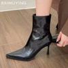 Женские ботильоны на высоком каблуке с острым носком, кожаные туфли, элегантные женские туфли 2025 года, модные туфли-челси, фирменные туфли-лодочки, зимние туфли Botas De Mujer
