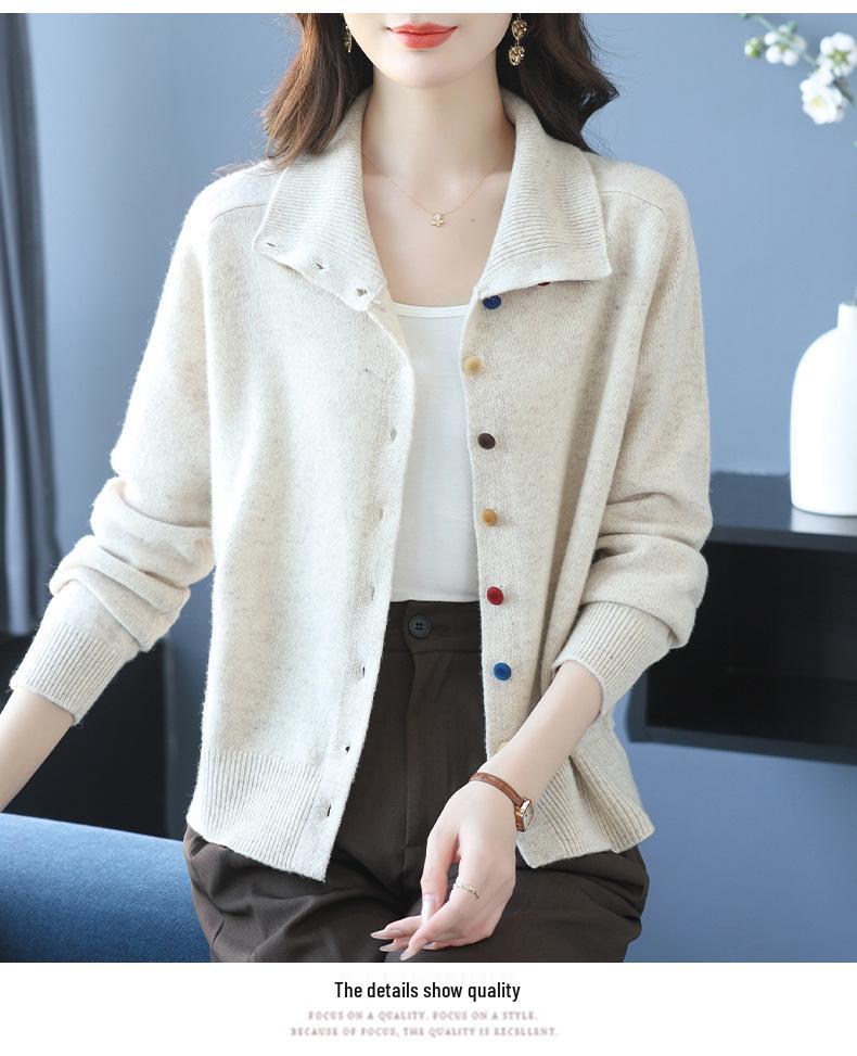 Женский вязаный кардиган из 100% чистой шерсти с отложным воротником - Осенняя мода, короткая куртка