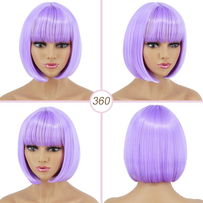 XINRAN Женский синтетический светло-фиолетовый парик, короткие прямые волосы для косплея с челкой, фиолетовый парик, длина до плеч, парик для вечеринки в честь Хэллоуина