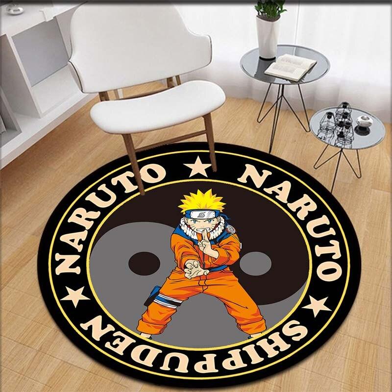 Anime Naruto Print Carpet Area Rugs Round Carpet for Living Room Floor Mat Flannel Anti-Slip Mat for Children