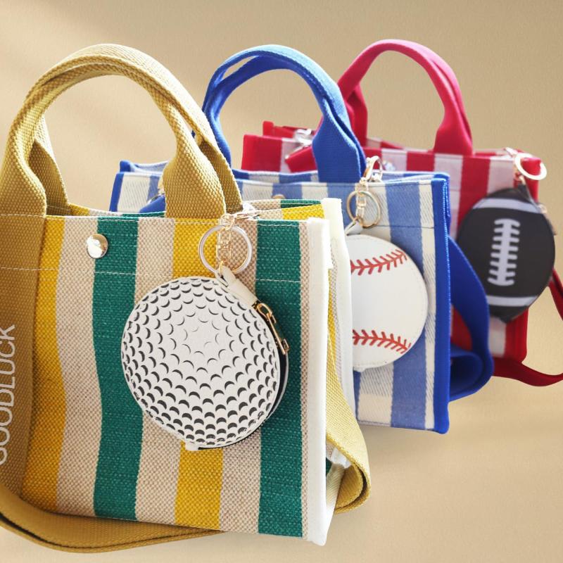 Sport Themed Mini Coin Purse Ball Shaped PU Leather Keychain for Athletes Gym Essentials