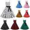 Retro Polka Dot Swing Dress with Lace-up Details for Women