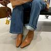 Корейская версия ботильонов с квадратным носком, на танкетке, из мягкой кожи, с коротким голенищем, тонкие, 2025 осень-зима, для улицы, простые, универсальные, для通勤, боковая молния