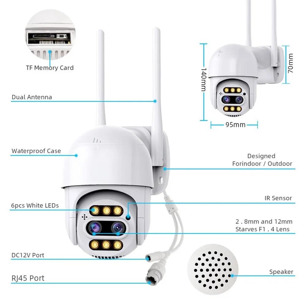 EU 8MP 4K PTZ IP-камера с 8-кратным зумом и двойным объективом, камера видеонаблюдения для обнаружения человека, наружная камера видеонаблюдения, водонепроницаемая и ветрозащитная, Wi-Fi, камера видеонаблюдения Icsee