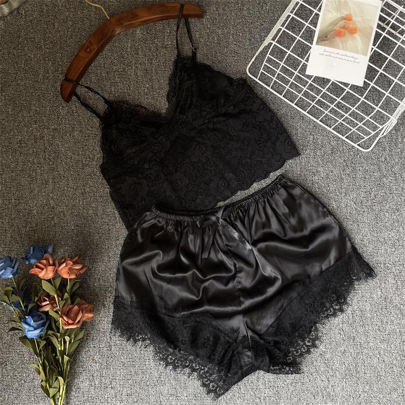 Женский кружевной пижамный комплект Экспорт Сексуальный Элегантный Пуловер Кружевной Без рукавов Кружевные Бретели Пижама