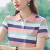 Women's Cotton Short-Sleeved T-shirt 2025 Summer Latest Striped Casual Sports Lapel Elegant Polo Shirt