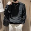 Korean Autumn/Winter New Sweaters Men's O-Neck Solid Chessboard Pattern Fashion Casual Loose Long Sleeve Pullovers Knitted Tops