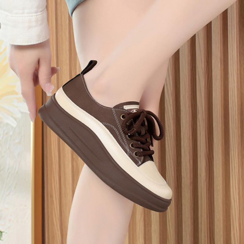 Retro Thick-soled Women's Shoes for Spring and Autumn, All-match, Lace-up Platform White Shoes
