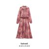 Spring 2025 Women's European & American Style Belted Printed Midi Dress