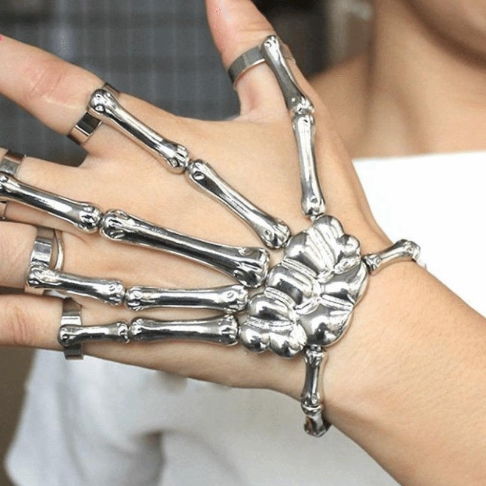 Adjustable Skull Bone Bracelet Retro Texture Halloween Hand Chain Gothic Finger Bangle  Cosplay