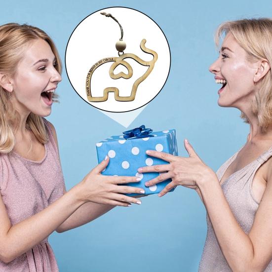 Friendship Elephant Ornament Wooden Hanging Elephant Decoration with Story Card Elephant Pendant