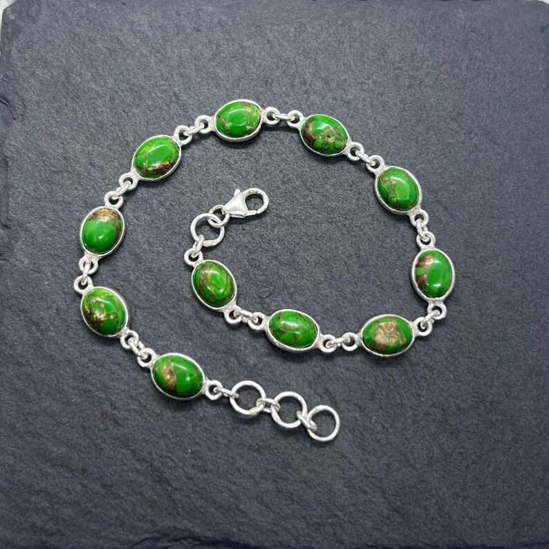 Solid 925 Sterling Silver Green Copper Turquoise Gemstone Handmade Designer Bracelet