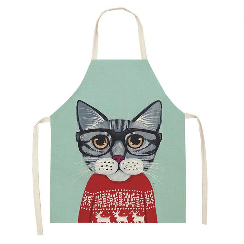 Фартук для приготовления пищи и выпечки, антимасляный фартук с защитой от пятен, льняной фартук без рукавов с принтом кота, аксессуары для домашней уборки