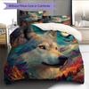 Colorful-Furred Wolf  Pattern Bedding Quilt Set Quilt Cover Pillowcase Home Decoration  Gift (1 * duvet cover + 2 * pillowcase, without core)
