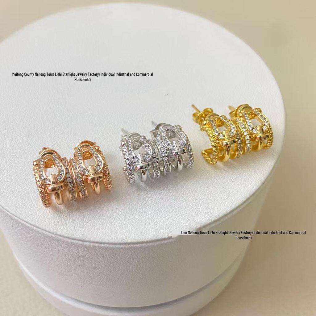 Европейские и американские трансграничные серьги-гвоздики подкова из крученой веревки - Высокая версия, дизайн для светских мероприятий