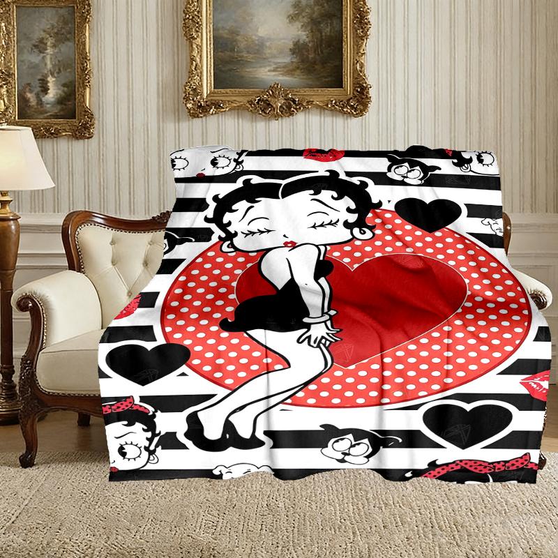 1pc Betty Boop Blanket, Home Printed Throw Blanket - Soft Blanket Gift for Family, Washable Sofa Bed Blanket