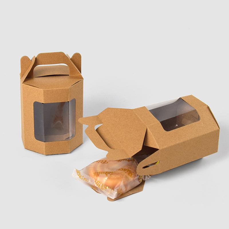 WTEMPO 10PCS Simple Octagonal Transparent Window Gift Boxes Kraft Paper Small Item Display Boxes Creative DIY Writable Folding Flower Gift Boxes