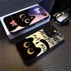 Cartoon Black Cat Eating Fish Electroplate Silver IMD Phone Case For iPhone 16 15 14 Pro Max 13 12 11 Pro 7 8 Plus X XS XR Cover