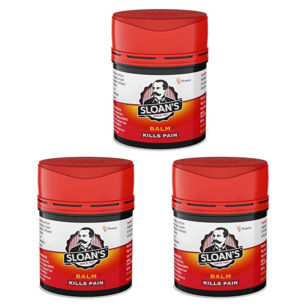 Sloan's Balm 20gm X 3 Pack | Herbal Pain Relief for Joint Neck Back Muscle Ache | Fast Absorbing Heat Action