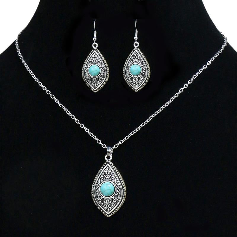 GemChic Женское новое винтажное ожерелье с подвеской из бирюзового сплава, комплект из двух предметов, классический подарок на день рождения, Рождество