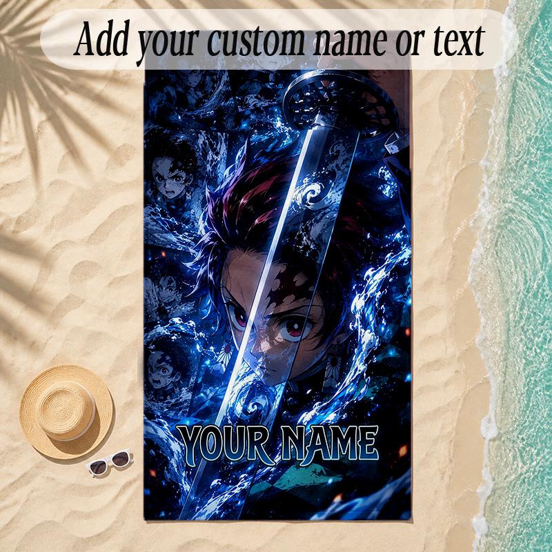 Beach TowelDemon Slayer Custom Name Text Personalized Soft Towel for Beach Pool Indoor Home Decor Gift