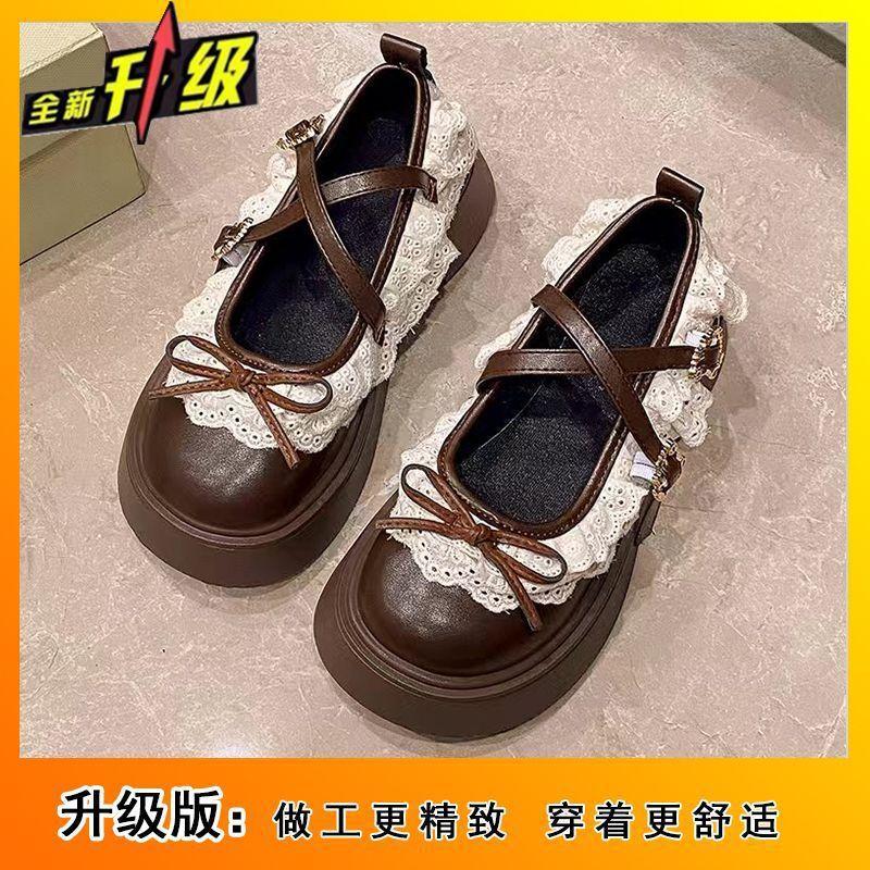 Женские туфли Мэри Джейн на платформе-юбке, новая коллекция весна-лето 2025, милые, с бантиком, японские маленькие кожаные туфли для женщин