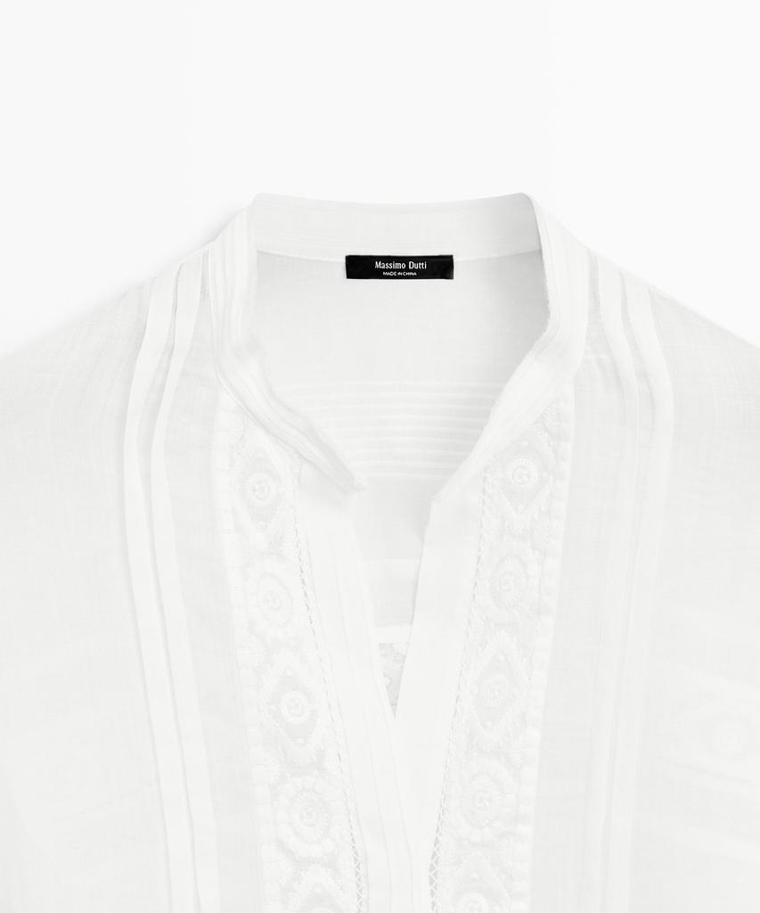 Masimodutti Blouse With Stand Collar Embroidery And Ruffle Details