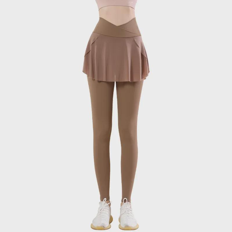Женские быстросохнущие штаны для йоги с высокой талией и вшитой юбкой для осени/зимы