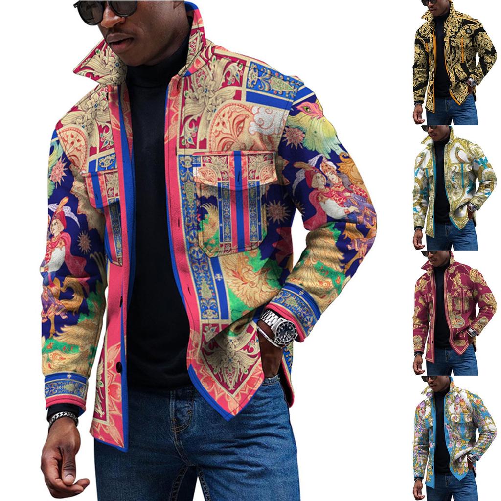 Men's Fashion Trend Daily Casual Printed Long Sleeve Button Down Jacket