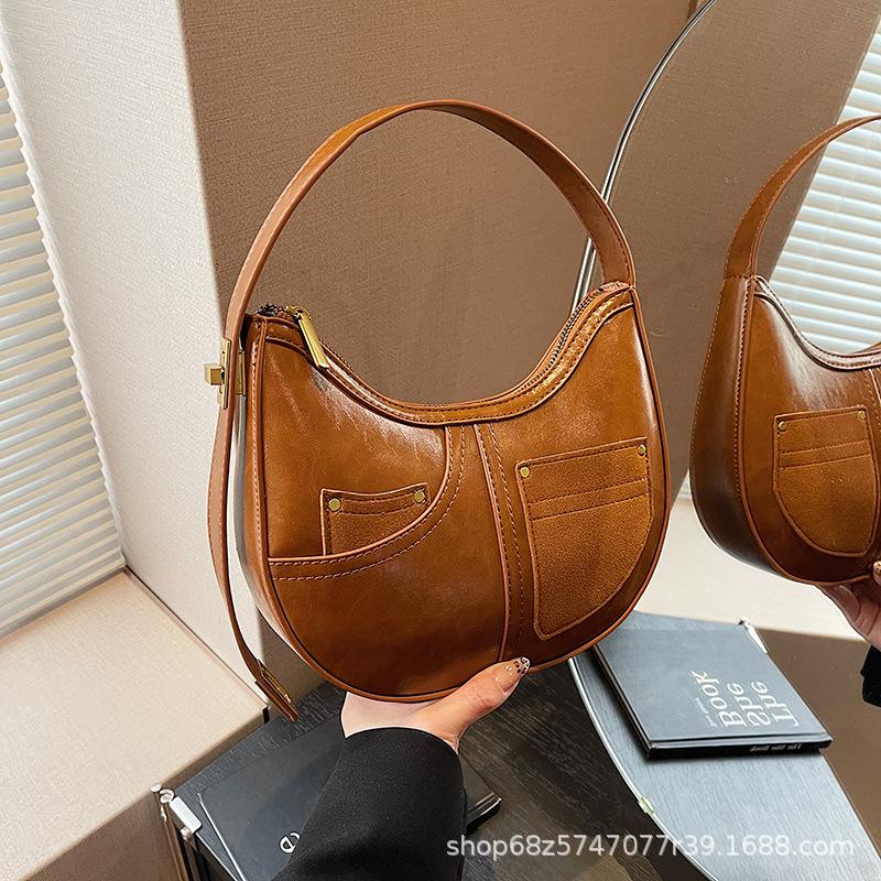 European and American retro underarm bag women's new niche fashion versatile crescent bag high-end single shoulder handbag tide