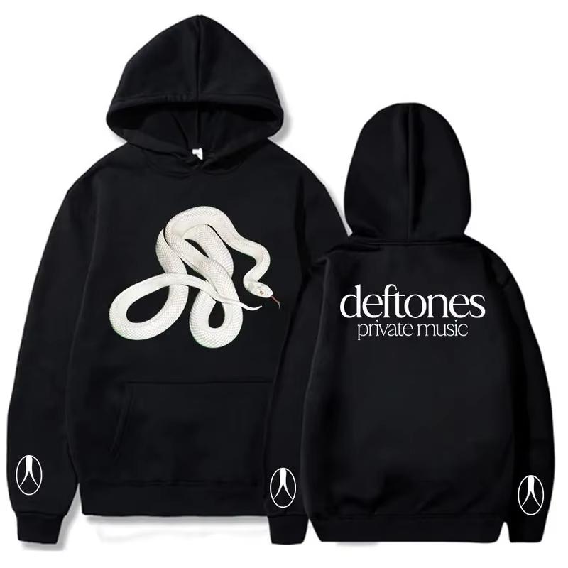 Deftones Худи с принтом Белая Змея Передняя сторона Задняя сторона Манжета Символ Графический Принт Толстовка с капюшоном Альтернативный Металл Рок Повседневная Уличная одежда Унисекс Топы