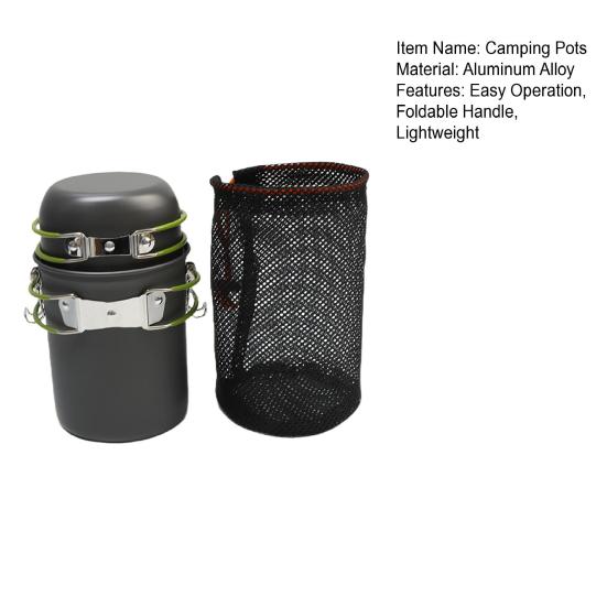 Набор из 3 шт./набор походных котелков с сумкой для хранения, складные ручки, сплав алюминия, компактный котелок для пешего туризма, набор котелков с антипригарным покрытием