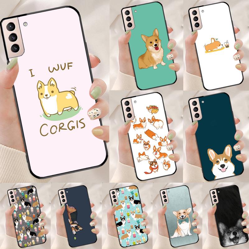 Чехол-фунда с корги и бабл-ти для Samsung Galaxy S25 Ultra S9 S10 S20 S21 S22 Plus S23 FE S24 Ultra