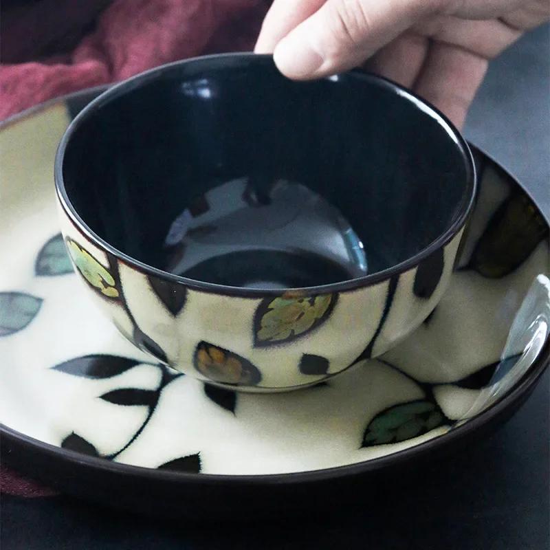 1 шт., керамическая тарелка с ручной росписью, глазурью для обжига в печи, с цветами, столовая посуда, квадратная тарелка, стейк, салат, фруктовый торт, суши, декоративная тарелка