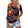 Рубашка для женщин, модная, повседневная, с квадратным вырезом, рукавом 3/4, свободная, с принтом на Хэллоуин, женская футболка, топ