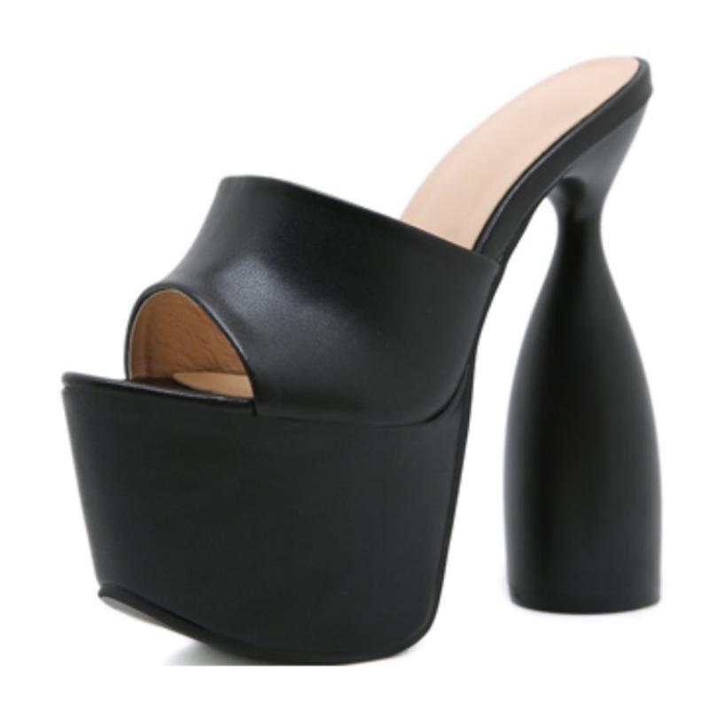 Модные черные лакированные тапочки, летние новые лаконичные стильные шикарные босоножки на круглом каблуке, белые туфли на высоком каблуке 17,5 см для вечеринок на платформе и для женщин