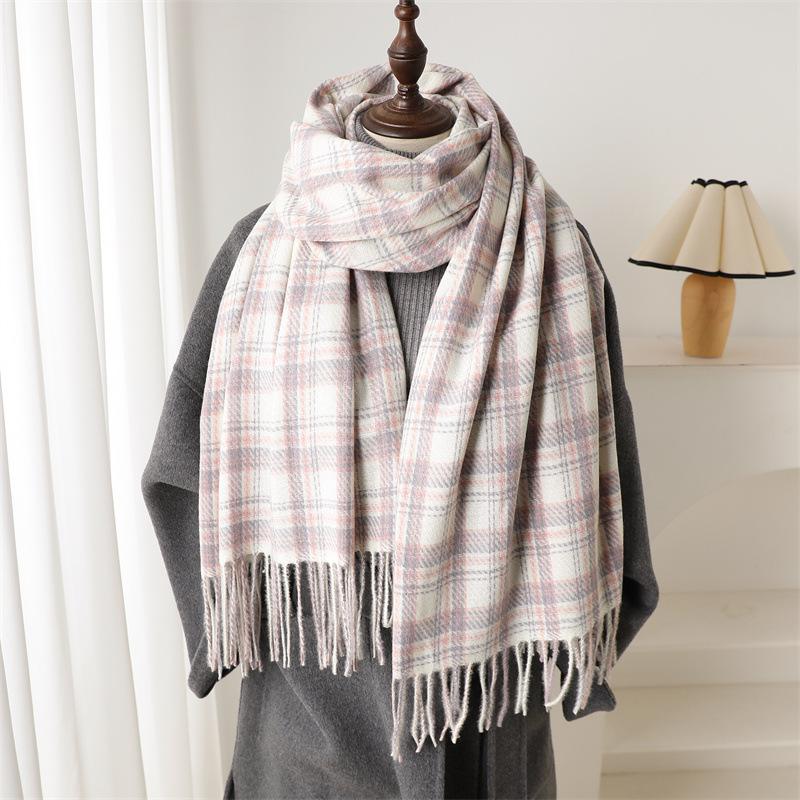 Luxury Brand Winter Women Plaid Cashmere Scarf Warm Neckerchief Pashmina Foulard Blanket Casual Lattice Tassel Scarves Muffler