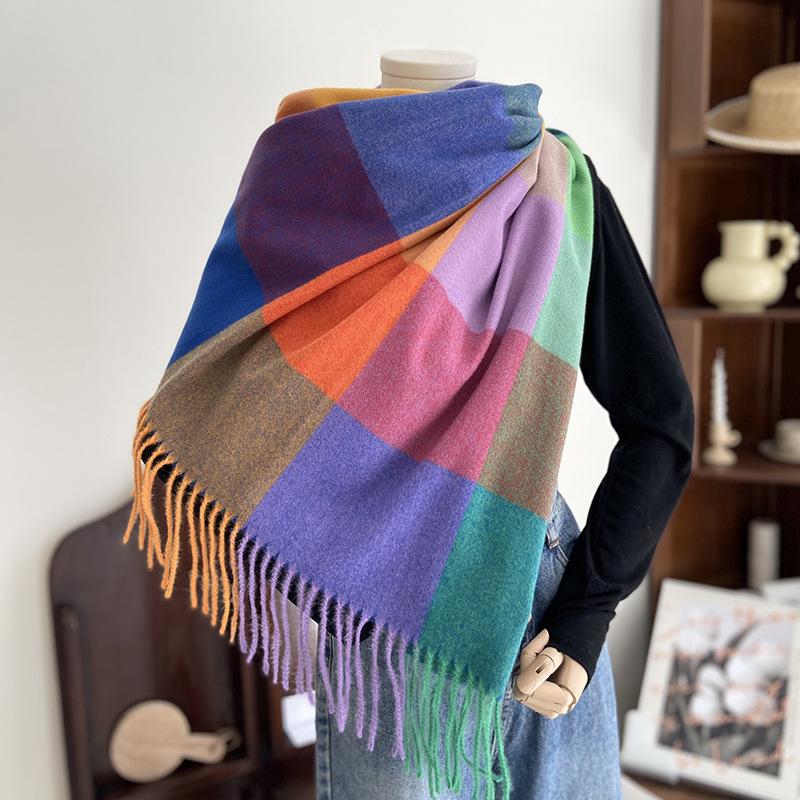 Scarf Women's Autumn and Winter New Warm Imitation Cashmere Large Plaid Shawl Scarf
