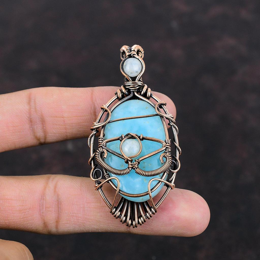 Подвеска с гемиморфитом от сглаза, медная проволока, кулон, Радужный лунный камень, кулон из драгоценного камня, кулон ручной работы, медные украшения, подарок на помолвку
