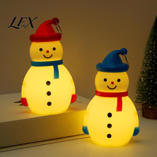 Desktop Nighttime Lighting Christmas Snowman LED Night Light, Portable Cartoon Desk Lamp with Hanging Ring for Warm Glow Ornament Holiday Party Decor,