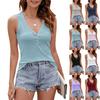 Женская летняя футболка без рукавов с V-образным вырезом на пуговицах, однотонная, маленькая, с короткими рукавами