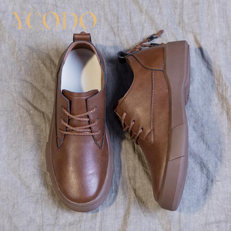 Весенне-осенние большие кожаные студенческие туфли на плоской подошве, лоферы для девочек