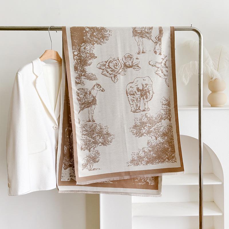 Винтажные двухсторонние женские шарфы с принтом, зимняя мода, стильный стиль, утолщенная теплая шаль